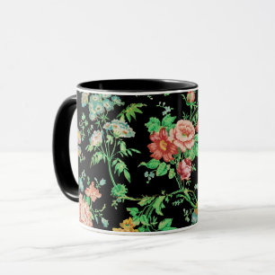 FARBHAFTE BLUME UND BLÄTTER DUNKELschwarz Tasse