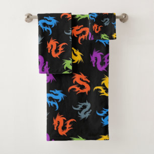 FARBHAFTE CHINESISCHE DRAGONS BADHANDTUCH SET