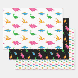 FARBHAFTE DINOS GESCHENKPAPIER SET