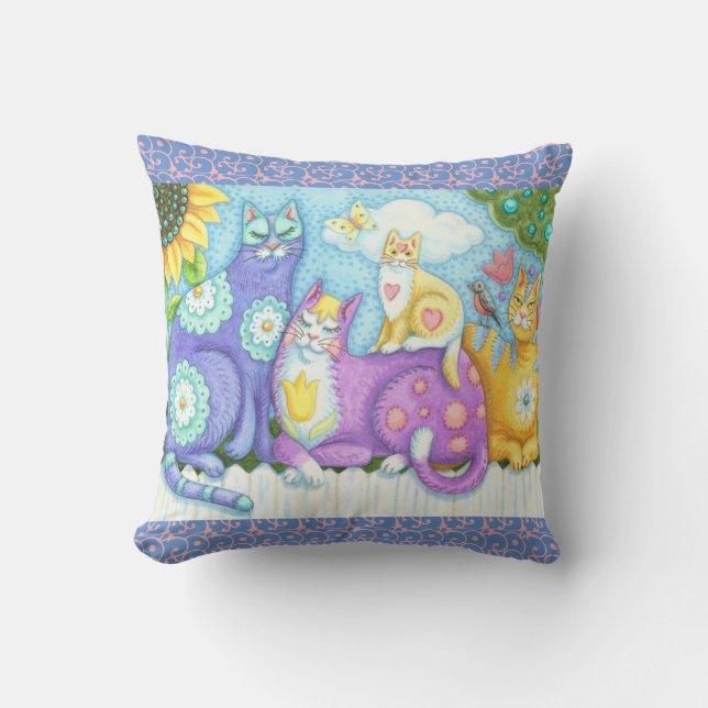 FARBHAFTE FELINENFREUNDE, KATZKRAFTPILLOW KISSEN (Vorderseite)