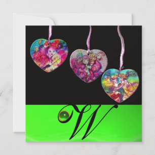 FARBHAFTE HERZEN PARTY ORNAMENTS GEM STONE MONOGRA EINLADUNG