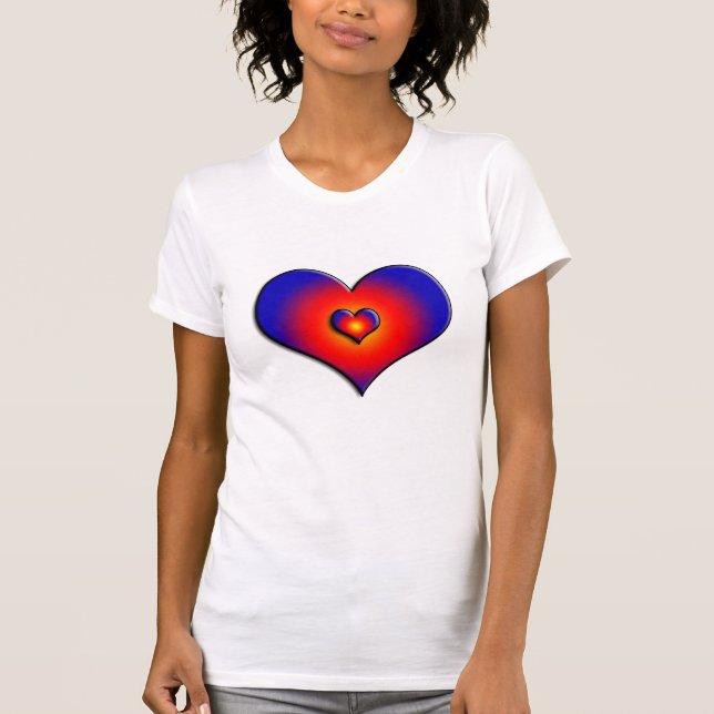FARBHAFTE HERZEN, rot-blau T-Shirt (Vorderseite)