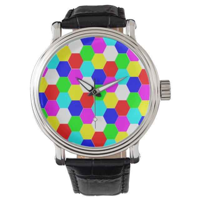 FARBHAFTE HEXAGONS ARMBANDUHR (Vorderseite)