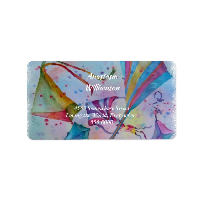 FARBHAFTE KITES FLIEGEN HOHE ADRESSE ADRESSAUFKLEBER (Vorne)