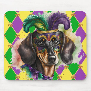FARBHAFTE MARDI GRAS THEMIERTE DACKEL HUNDE GESICH MOUSEPAD