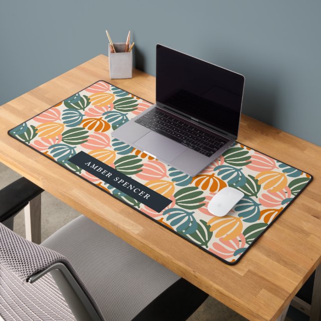 FARBHAFTE RETRO-BLÄTTER GROOVY BOTANICAL Girl Schreibtischunterlage (Büro 2)