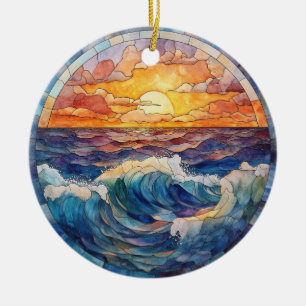 FARBHAFTE SONNENSCHIRME OZEANWÄHNE AUS GLAS AUSSEH KERAMIK ORNAMENT