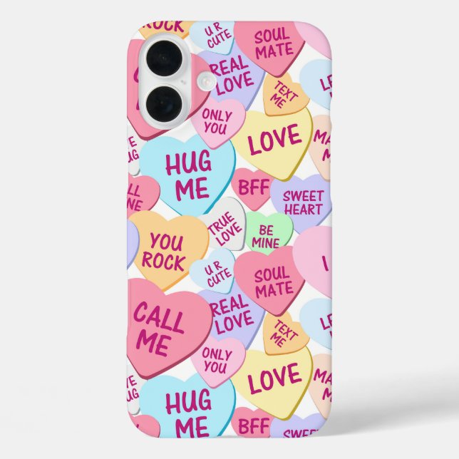 FARBHAFTE VALENTINE MESSAGE HEARDS CANDY iPhone 16 PLUS HÜLLE (Rückseite)