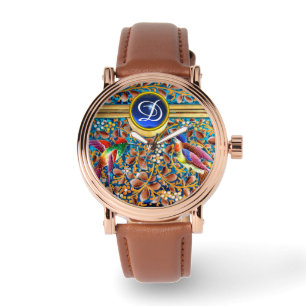 FARBHAFTE VÖGEL UND BLUE GEM MONOGRAM WIRBEL ARMBANDUHR