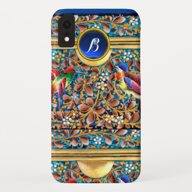 FARBHAFTE VÖGEL UND BLUE GEM MONOGRAM WIRBEL Case-Mate iPhone HÜLLE (Rückseite)