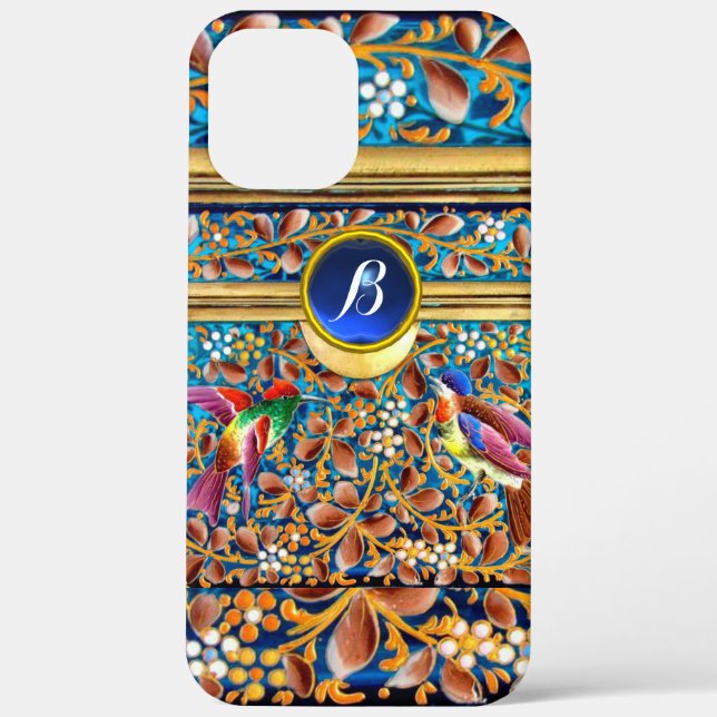 FARBHAFTE VÖGEL UND BLUE GEM MONOGRAM WIRBEL Case-Mate iPhone HÜLLE (Rückseite)