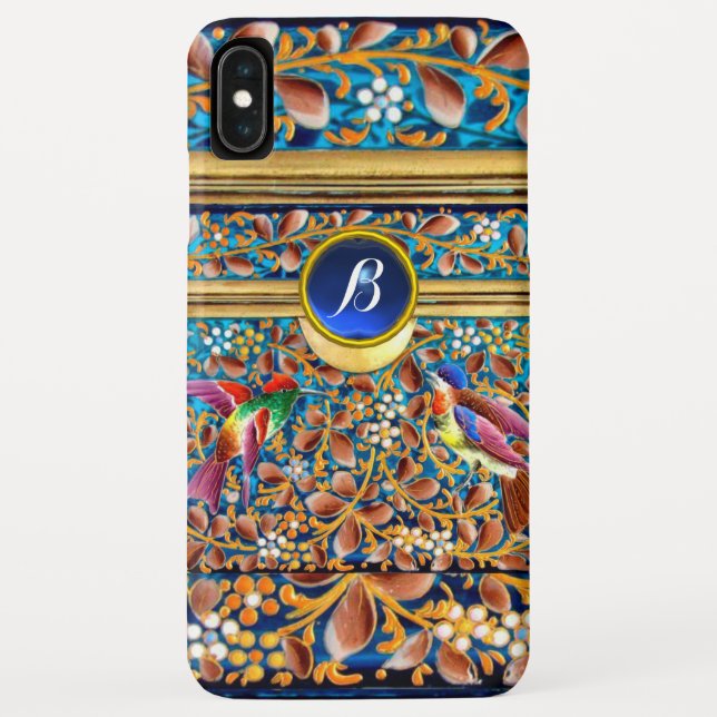 FARBHAFTE VÖGEL UND BLUE GEM MONOGRAM WIRBEL Case-Mate iPhone HÜLLE (Rückseite)