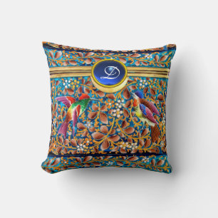 FARBHAFTE VÖGEL UND BLUE GEM MONOGRAM WIRBEL KISSEN