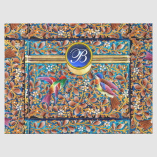 FARBHAFTE VÖGEL UND BLUE GEM MONOGRAM WIRBEL SEIDENPAPIER