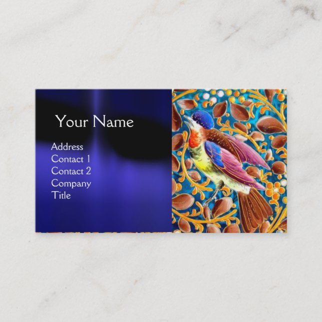 FARBHAFTE VÖGEL UND BLUE GEM MONOGRAM WIRBEL VISITENKARTE (Vorderseite)