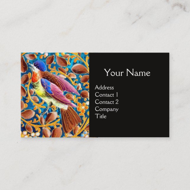 FARBHAFTE VÖGEL UND BLUE GEM MONOGRAM WIRBEL VISITENKARTE (Vorderseite)