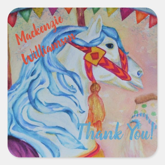 FARBHAFTER CAROUSEL HORSE DANKE QUADRATISCHER AUFKLEBER (Vorderseite)