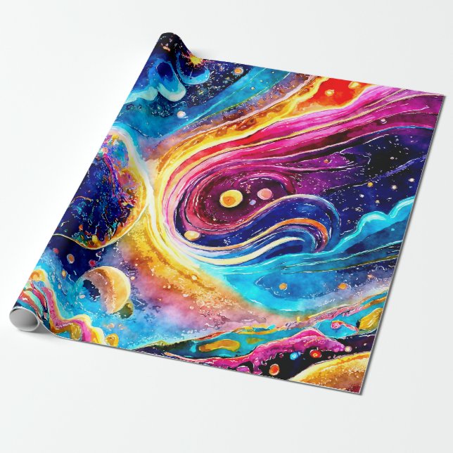 FARBHAFTES GALAXY PLANET-DESIGN GESCHENKPAPIER (Ungerollt)