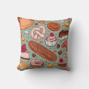 Farbhandgezeichnete Bäckerei im Stil einer Skizze. Kissen