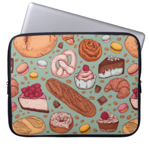Farbhandgezeichnete Bäckerei im Stil einer Skizze. Laptopschutzhülle