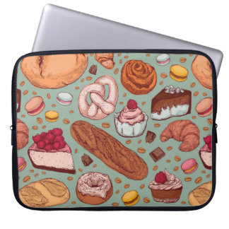 Farbhandgezeichnete Bäckerei im Stil einer Skizze. Laptopschutzhülle