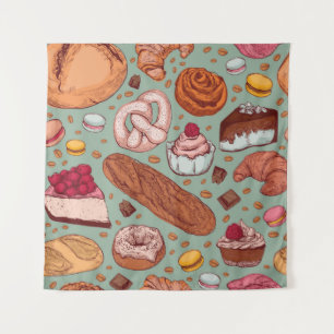 Farbhandgezeichnete Bäckerei im Stil einer Skizze. Wandteppich