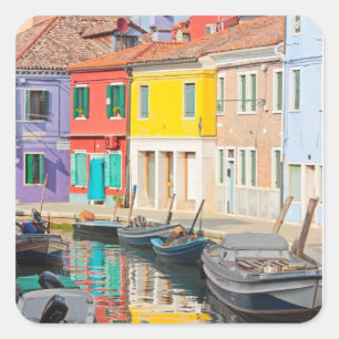 Farbhäuser auf der Insel Venedig Burano Italien Quadratischer Aufkleber