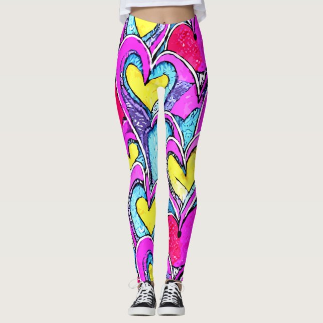 Farbherz Formen in Art Mosaik Leggings (Vorderseite)