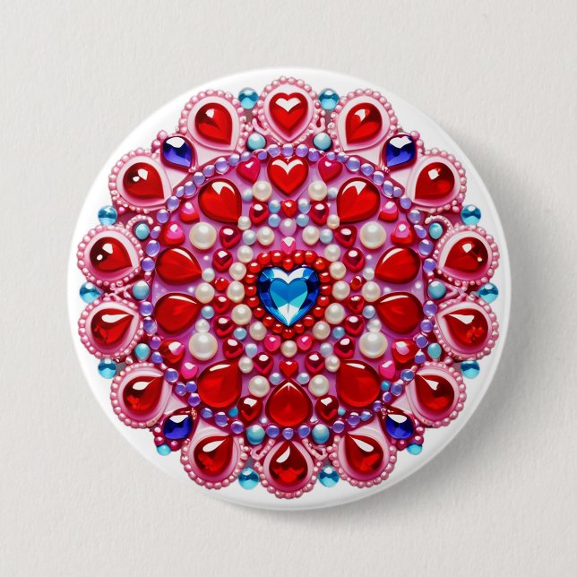 Farbherz-Juwelen-Mandala-Design Button (Vorderseite)