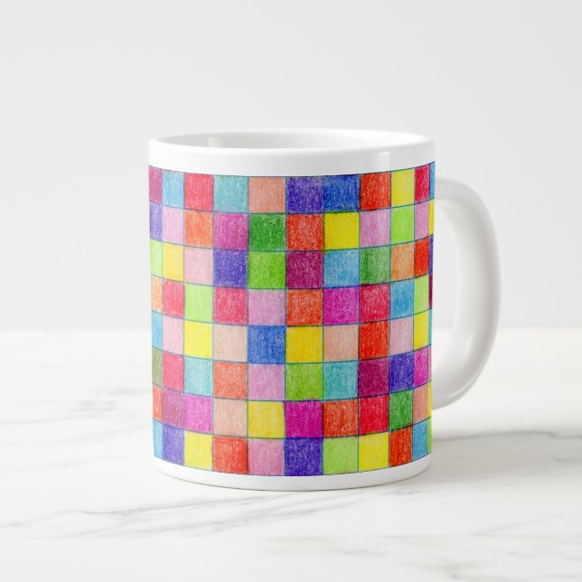 Farbig in Grafik-Papierquadraten Jumbo-Tasse (Vorderseite Rechts)