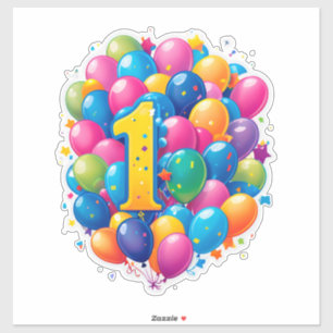 Farbige 1. Geburtstagsfeier mit Ballons Aufkleber