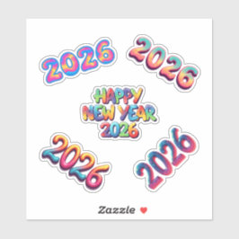 Farbige 2026 Frohes Neues Jahr Regenbogen Aufklebe Aufkleber