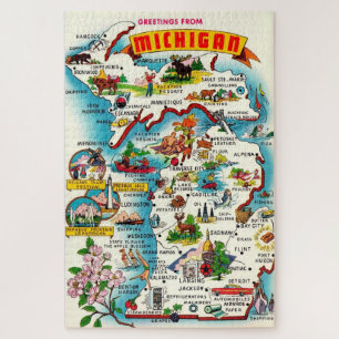 Farbige 20x30 Vintage-Michigan-Karte-Jigsaw-Puzzle