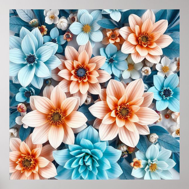 Farbige 3D-Blume Poster (Vorne)
