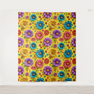Farbige 3D-Blumen Wandteppich