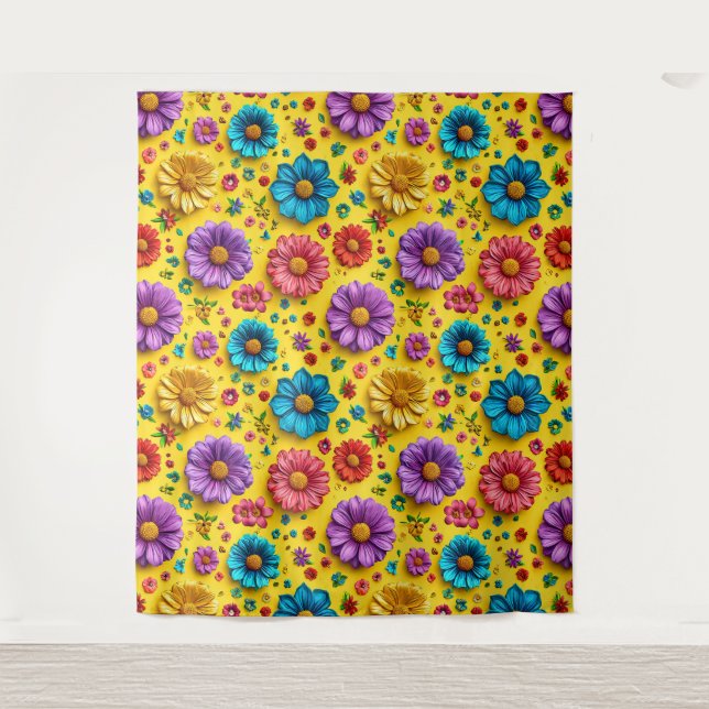 Farbige 3D-Blumen Wandteppich (Vorderseite)
