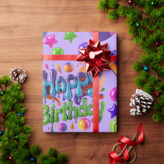 Farbige 3D Happy Birthday Geschenkboxen & Luftball Geschenkpapier