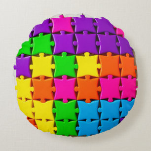 Farbige 3D-Puzzelteile angeordnet Rundes Kissen