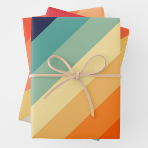 Farbige 70er 80er Retro Streifen Geschenkpapier Set