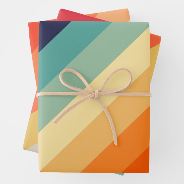 Farbige 70er 80er Retro Streifen Geschenkpapier Set (Beispiel)