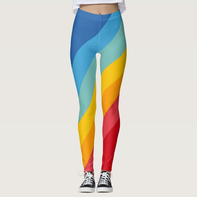 Farbige 70er 80er Retro Streifen Leggings (Vorderseite)