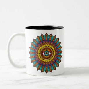 Farbige 90er Mandala Drittes Auge Psychedelisches  Zweifarbige Tasse