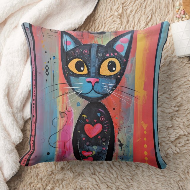 Farbige Abstrakt-gelbe Mit Augen Katze Kissen (Decke)