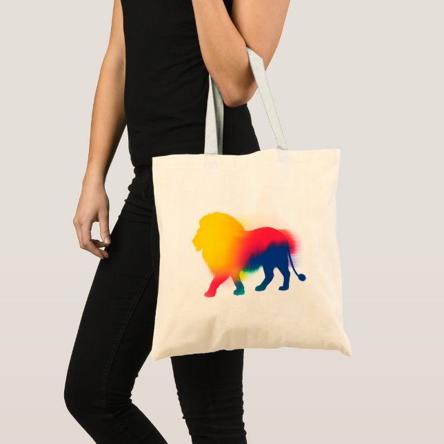 Farbige Abstrakt Spray Paint Lion Silhouette Tragetasche (Vorderseite (Produkt))