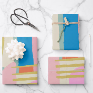 Farbige Abstrakte Bio Formen Lines Boho Style Geschenkpapier Set
