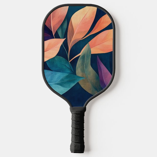 Farbige abstrakte Blätter Pickleball Schläger (Rückseite)