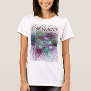 Farbige abstrakte Blume Blumige Fraktal Kunst Text T-Shirt