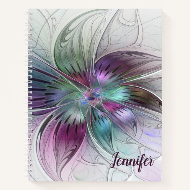 Farbige Abstrakte Blume Florentiner Fraktal Notizbuch (Vorderseite)