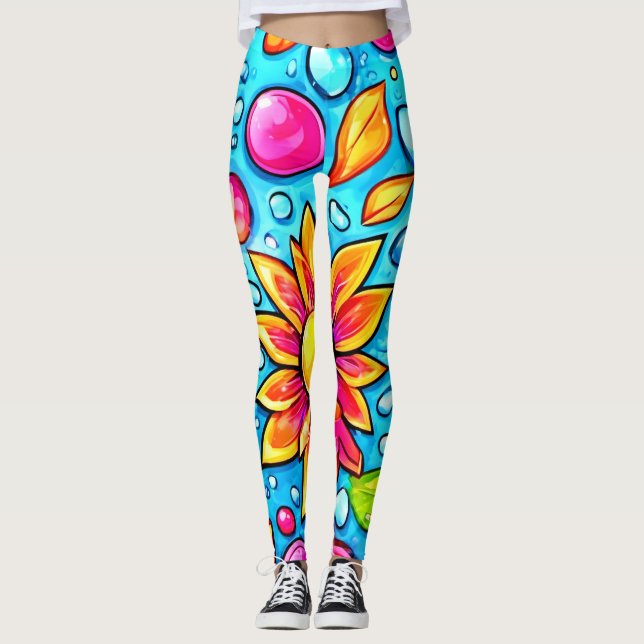 Farbige abstrakte Blume Leggings (Vorderseite)