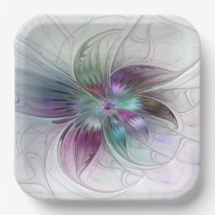 Farbige abstrakte Blume moderne florale Fractal-Ku Pappteller